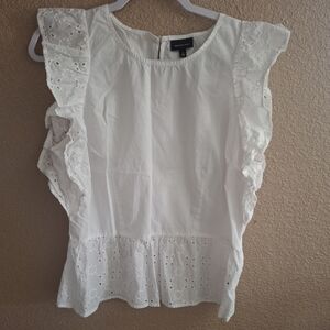 Womens Who What Wear Large White Eyelet Ruffle Top